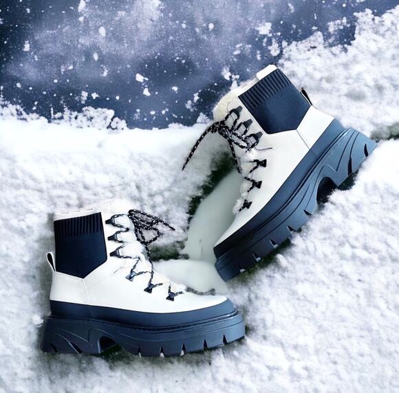 Marc Fisher Shoes - New! Marc Fisher Izuma Lugsole Boots in White/Black - Size 7.5 (MSRP $259)